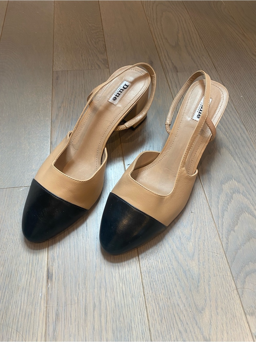 Dune London Beige Slingback Pumps with Black Cap Toe